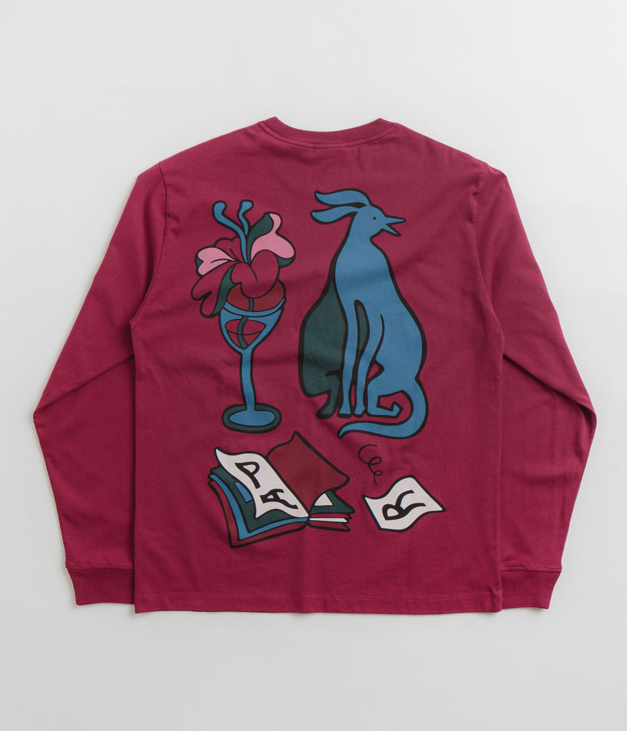 by Parra Wine And Books Long Sleeve T-Shirt - Beet Red