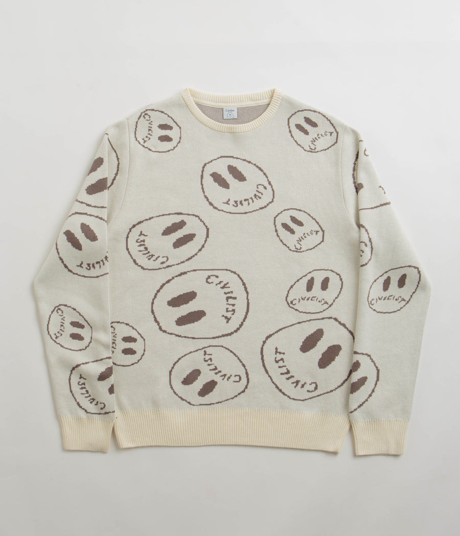 Civilist Smiler Knit Crewneck Sweatshirt - Ecru