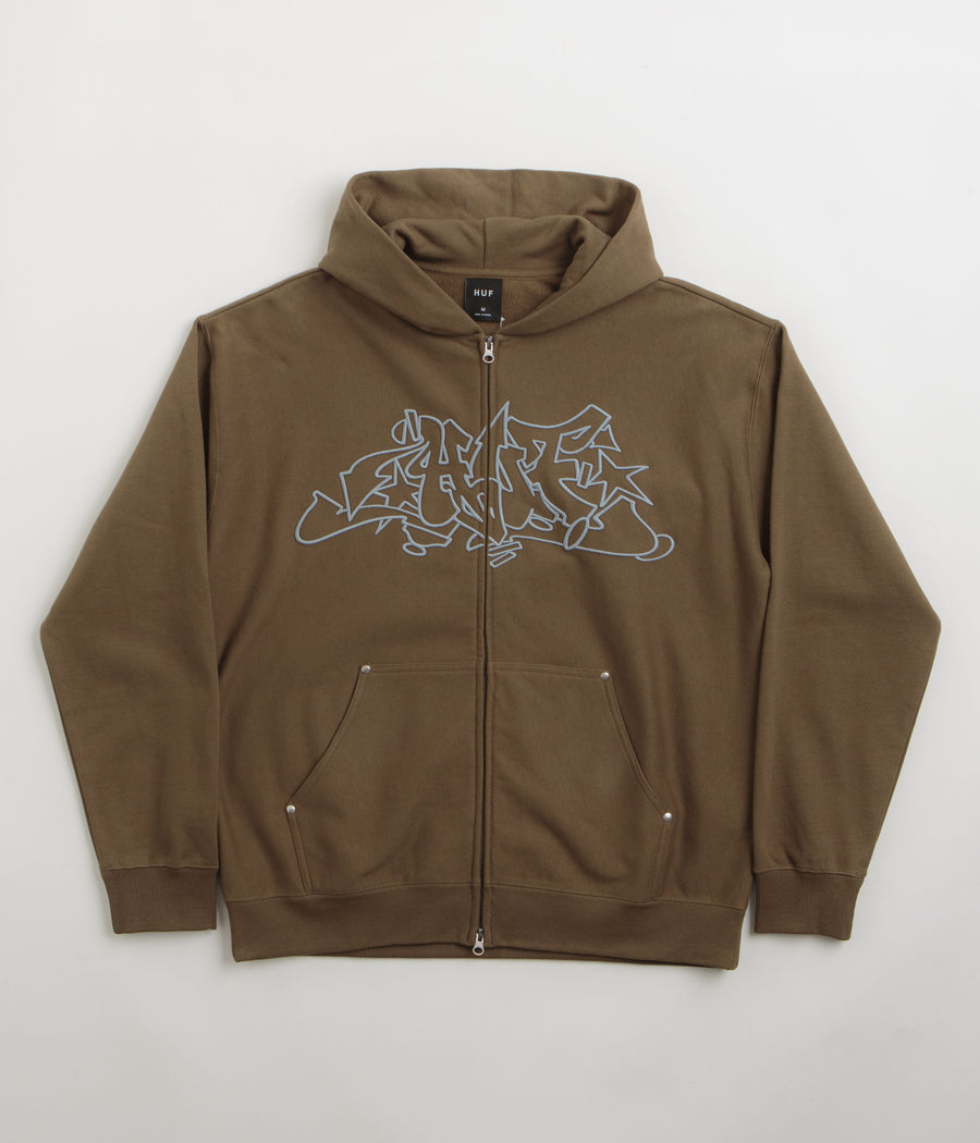 HUF Outlines Heavyweight Full Zip Fleece - Brown