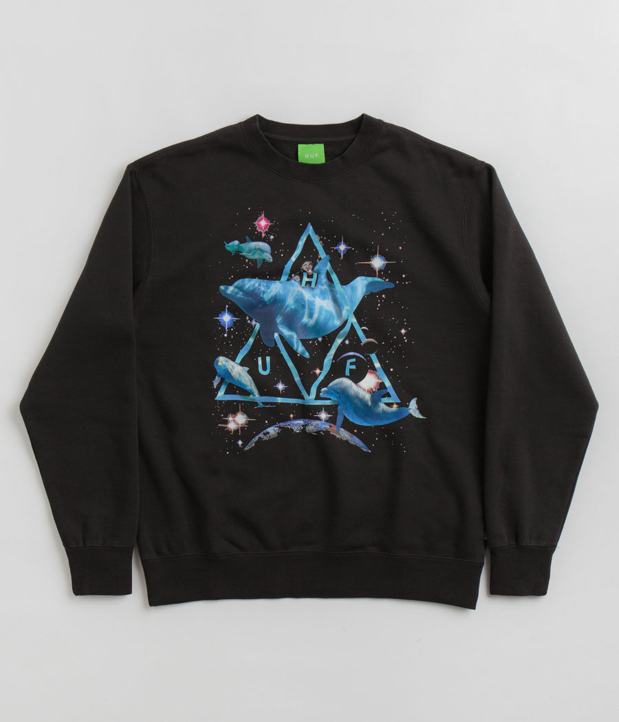 HUF Space Dolphins Wash Crewneck Sweatshirt - Black