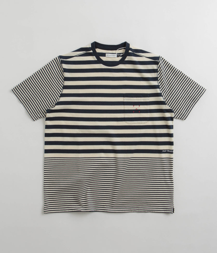 Pop Trading Company Striped Pocket T-Shirt - Navy / Off White